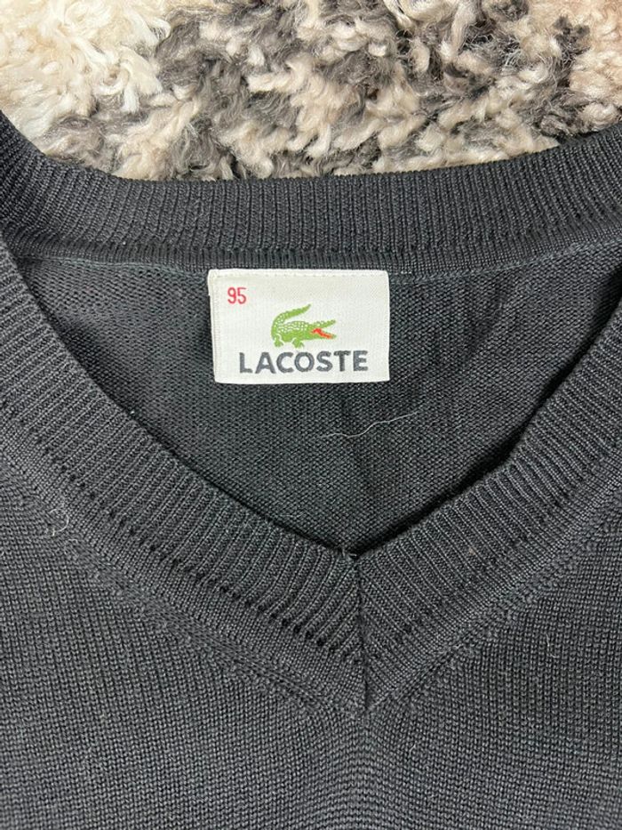 Pull Lacoste col V noir en coton taille XL femme - photo numéro 4