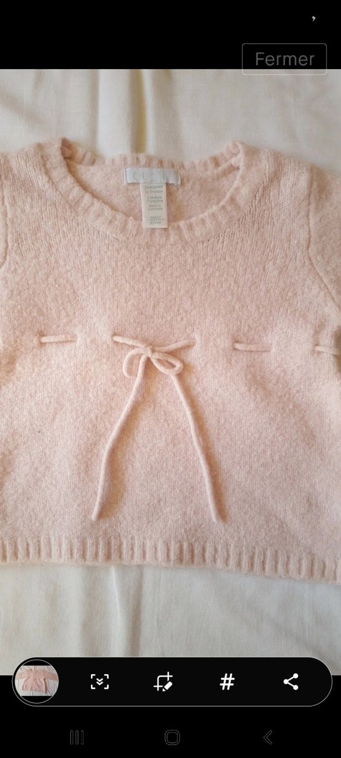 Très beau pull girly rose pâle okaidi 6 mois