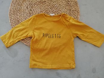 Tee-shirt manches longues jaune 9 mois fille Kiabi