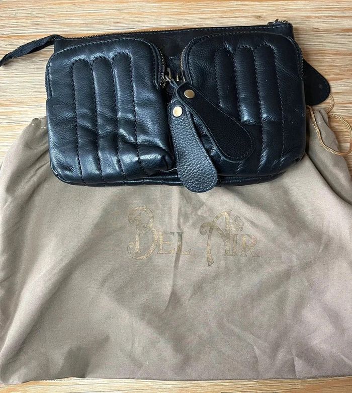 Pochette sac à main Bel Air en cuir gris anthracite – multi-poches – très bon état - photo numéro 4