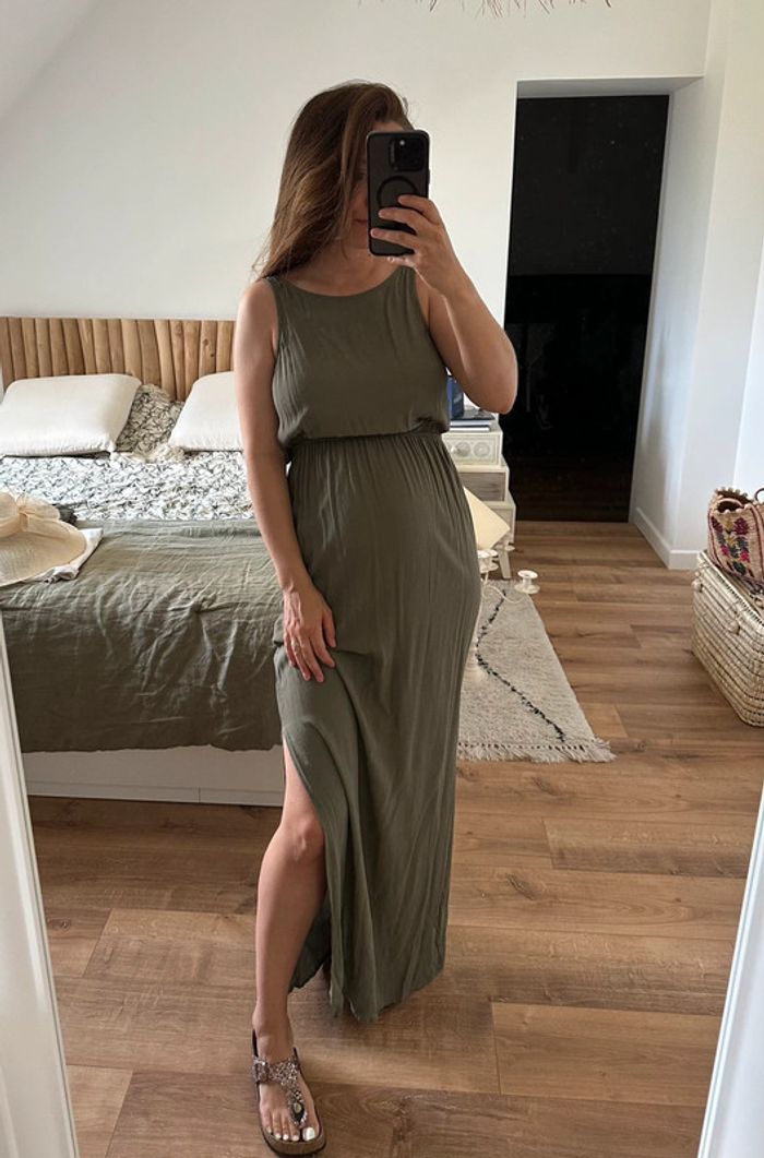 Robe longue kaki Asos joli dos 🐍