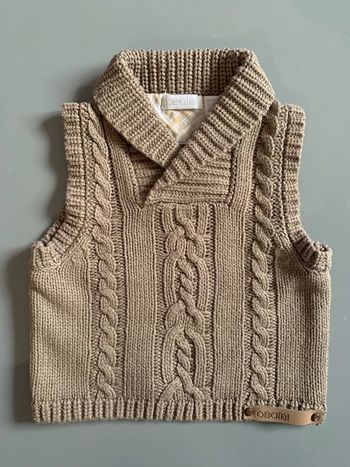 Boléro pull sans manche bébé garçon Okaïdi Obaïbi Lainage marron Plat + tressé