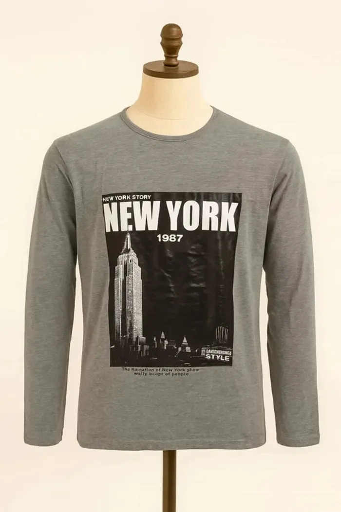 Tee shirt manche longue gris motif New York PCKM Taille S - photo numéro 2
