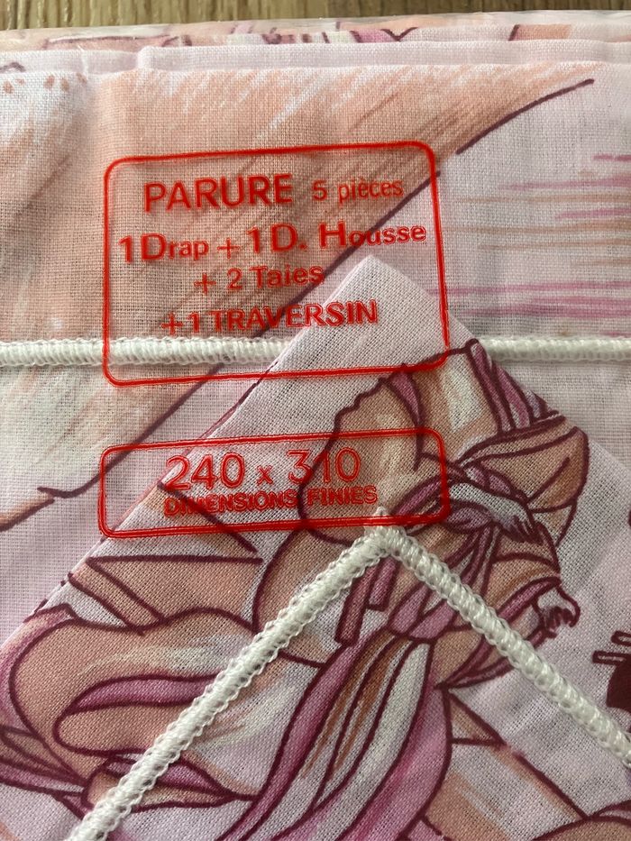 Vintage-Très belle parure de lit rose neuve-Motifs japonisants - photo numéro 3