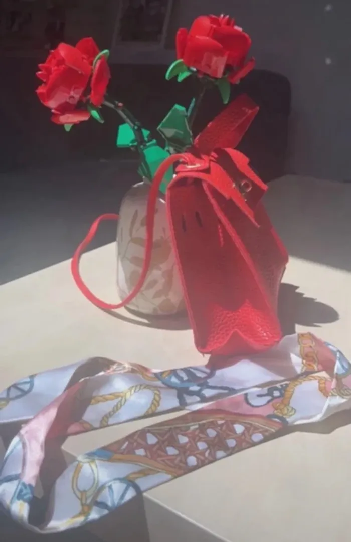 Sac rouge avec foulard - photo numéro 2