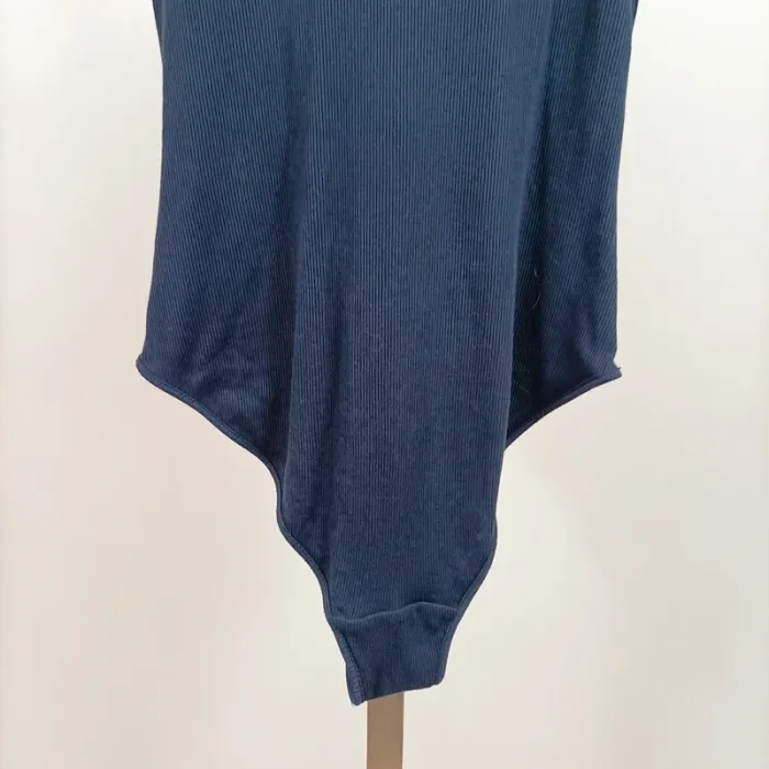 Body côtelé Monoprix Femme bleu marine liseré vert T.S bretelles larges coton stretch A1264 - photo numéro 8