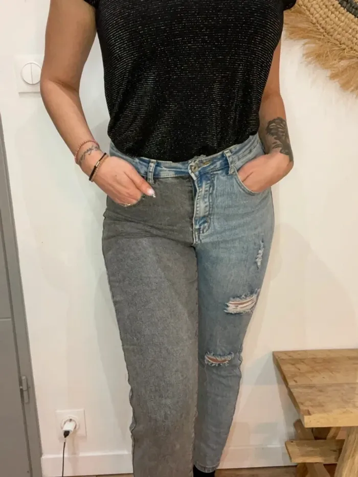 Jean mom taille haute bicolore - photo numéro 4