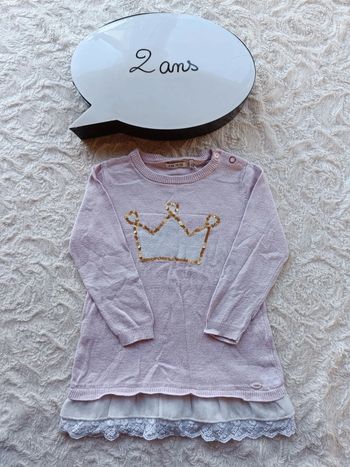 Robe pull manches longues avec laine Fille 2 ans couronne Ikks