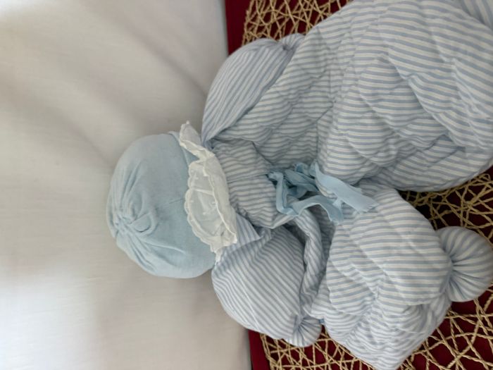 POUPEE LUTIN MOULIN ROTY DOUDOU BLEU RAYE COL BLANC range pyjama - photo numéro 3