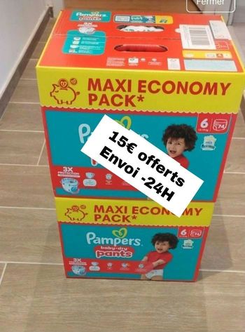 148 Couches Pampers taille 6 pants lot de 2 cartons 