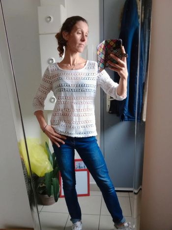 Haut fin ajouré femme M blanc c44