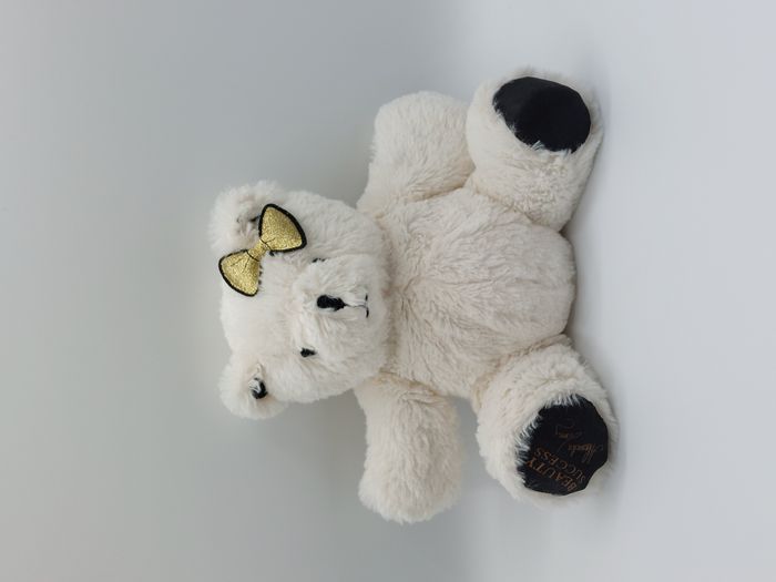 Peluche doudou ours blanc Beauty success Alexandra Lamy noeud doré 21 cm