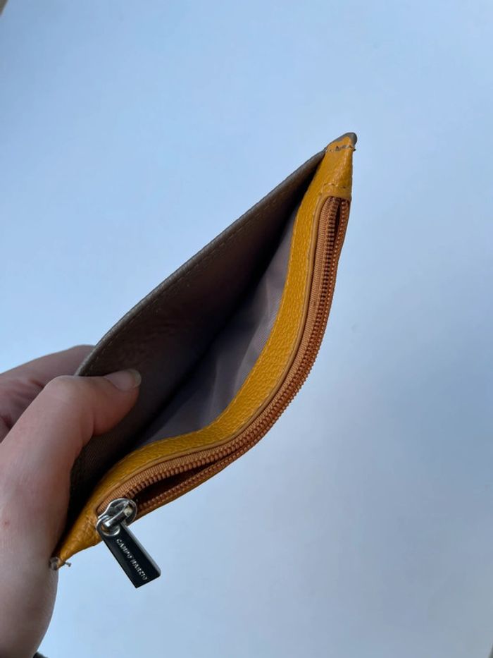 Porte-monnaie carte discret en cuir - marron et jaune - photo numéro 8