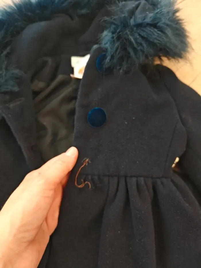 Manteau enfant bleu marine chic avec fausse fourrure 2 ans - photo numéro 6