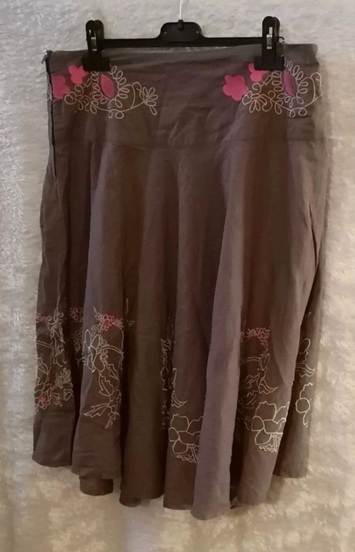 Jupe longue marron à broderie fleurs Jacqueline Riu - photo numéro 5