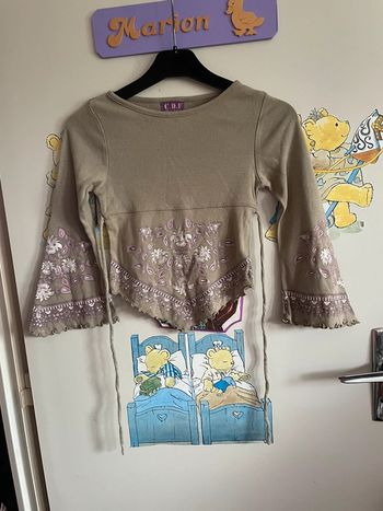 Tee shirt à manches longues évasées kaki à motifs, taille 8 ans, marque Caprice de Fille