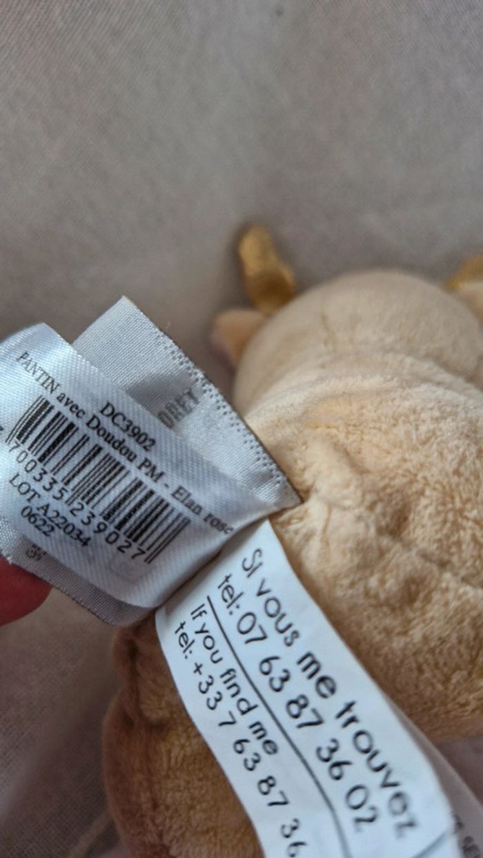 Doudou plat mouchoir Élan rose Doudou et cie - photo numéro 5