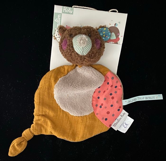 ❤️Doudou plat ours brun les jolis trop beaux Moulin Roty marron