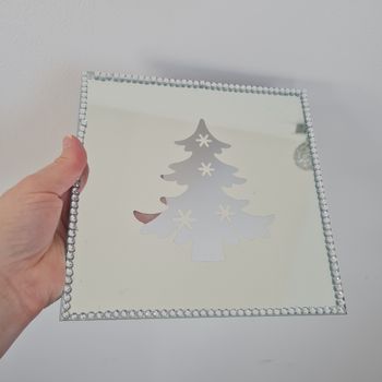 Plateau miroir strass argenté