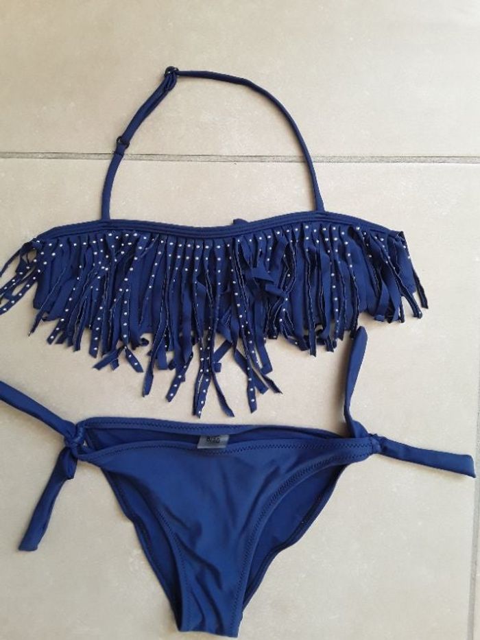 Maillot 2 pièces bikini marine 8-10 ans TBE