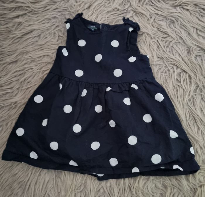 Robe sans manches marine à pois blanc 12mois