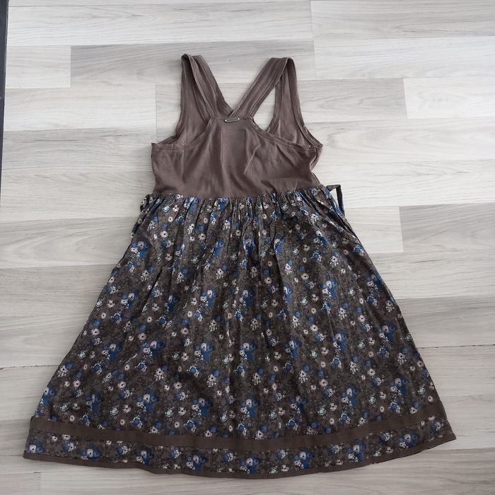 Robe à bretelles marron imprimée à fleurs jupe évasée Creeks taille 38 - photo numéro 7