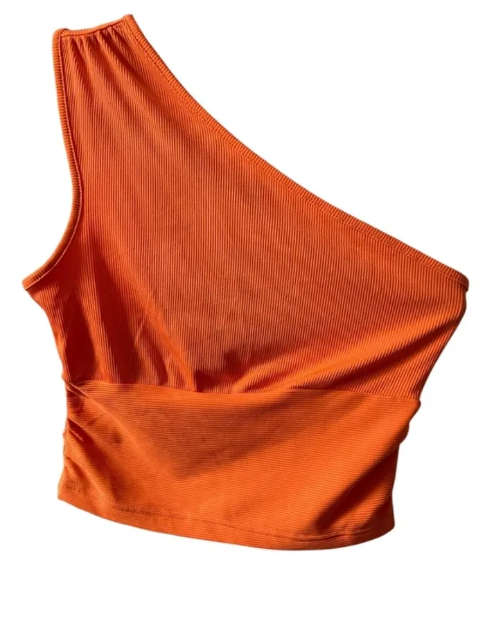 🧡 Top asymétrique 1 épaule dénudée orange vif  Taille XS 🧡 - photo numéro 4