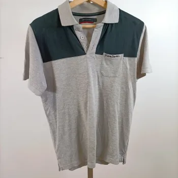 Polo bicolore gris vert Pierre Cardin vintage poche poitrine taille S A1514