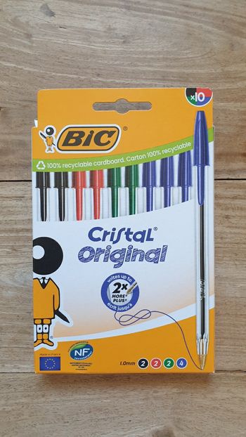 Neuf fournitures scolaires lot 10 stylos Bic Cristal Original noir rouge vert bleu