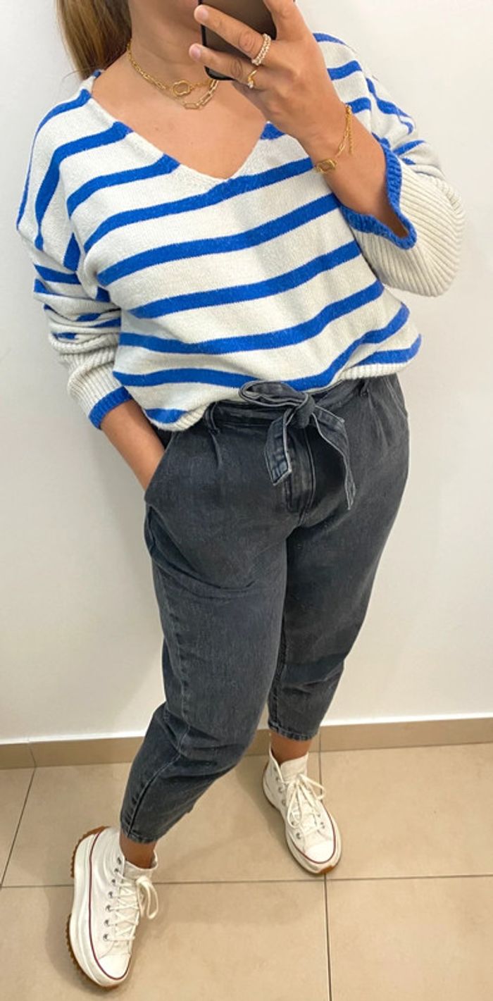 Superbe Pull A Rayures Col V Taille Unique - photo numéro 3