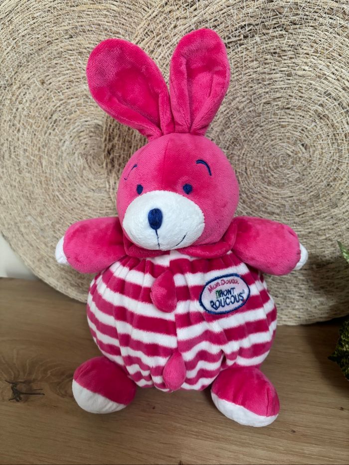 Neuf doudou lapin rose rayé blanc mon doudou mont roucous - photo numéro 2