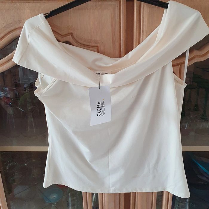 Magnifique haut femme Col Bardot couleur Ivoire taille XL Cache-cache - photo numéro 3
