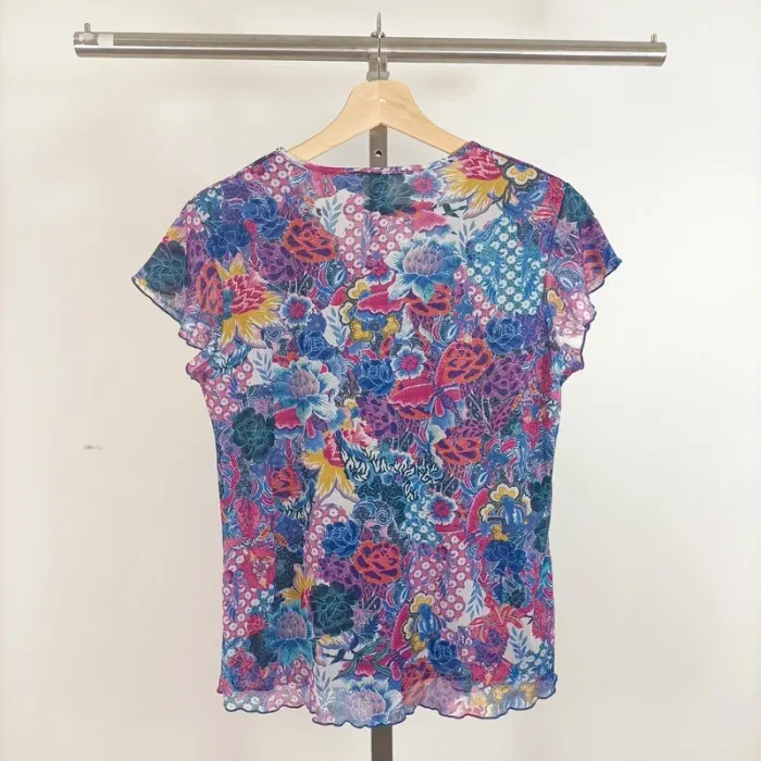 Blouse fluide fleurie multicolore rose bleue transparence légère taille 42/44 été A509 - photo numéro 5