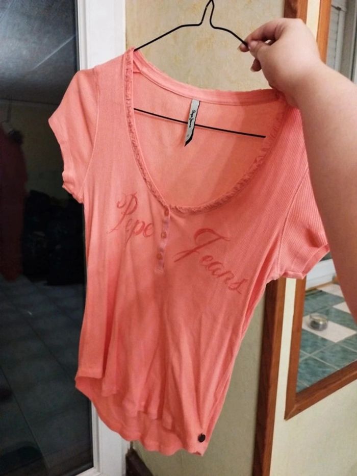 T-shirt top rose saumon Pepe Jeans M/38 y2k - photo numéro 7