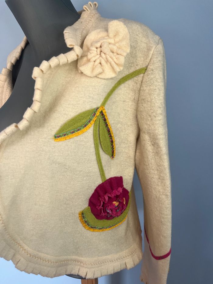 Veste blanc cassé Olivier Philips - Taille 44 - Fleurs en relief & épingle déco - photo numéro 3