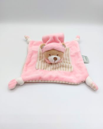 Doudou plat ours bonnet rose beige blanc MES PETITS CAILLOUX CMP PE9700 TTBE