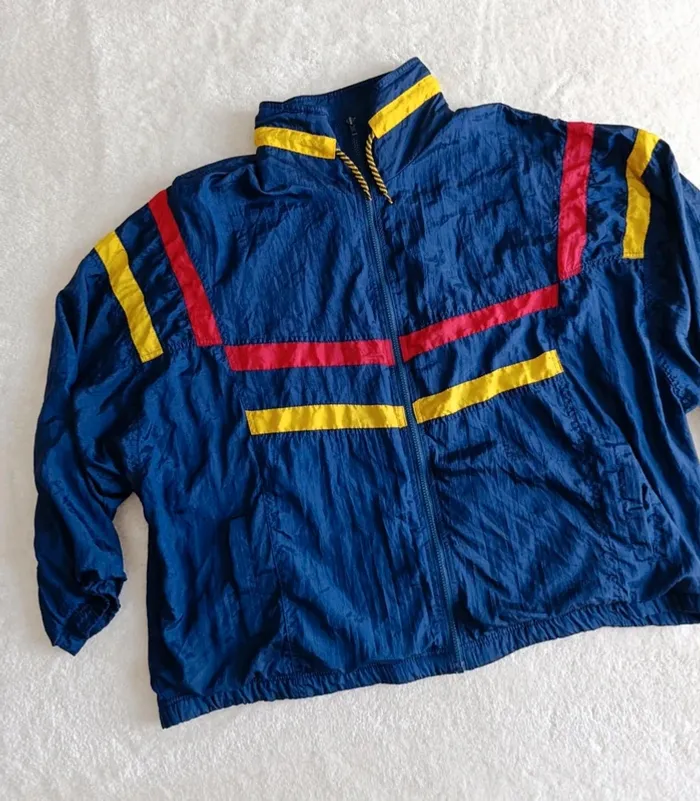 Veste vintage Venezia 80s/90s M Style rétro streetwear bleu marine bandes rouge et jaune mixte - photo numéro 5