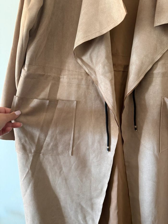 Veste longue effet daim beige - photo numéro 3