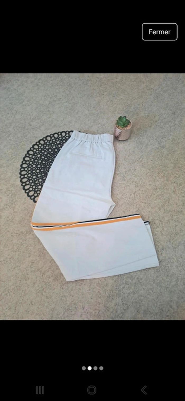 Pantalon blanc Zara liseré noir et moutarde Taille M - photo numéro 2
