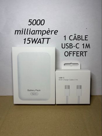 Batterie magnetic 5000 mah 15w + Câble USB-C 1m – Neuf