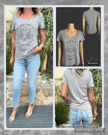 🩶T-shirt gris imprimé tête de mort – IKKS – Taille S SOLDÉ -50% (vitro portée dispo) 🩶