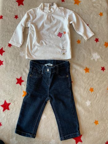 Ensemble Tee-shirt Grain de Blé Jeans 3 Pommes Bleu & Bleu Marine 6M