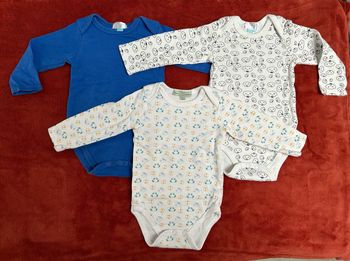Lot de 3 bodys, 6 mois, marques Mes petits cailloux et Manon et Valentin