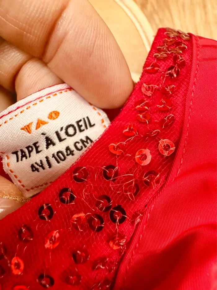 Taille 4 ans Robe créateur custom fille TAO rouge * sequins et tulle * 🌹 - photo numéro 5