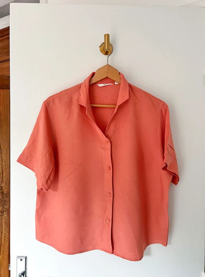 Chemise en lin mélangé orange corail Uniqlo taille L femme - photo numéro 2