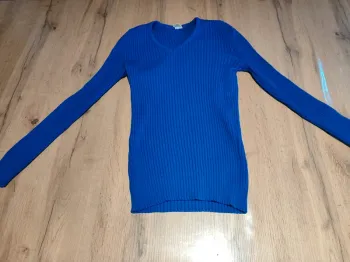 Pull Col V Euroacrylic Bleu, Taille M - Maille Côtes Dynamique !