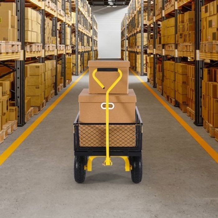 VEVOR Chariot de Jardin Transport, Charge 408,23 kg, Chariot Utilitaire Robuste Tractable Extérieur en Métal avec Pneus 254 mm, Côtés Amovibles en Maille Réglables, Poignée Rotative 180°, Jaune Noir - photo numéro 10
