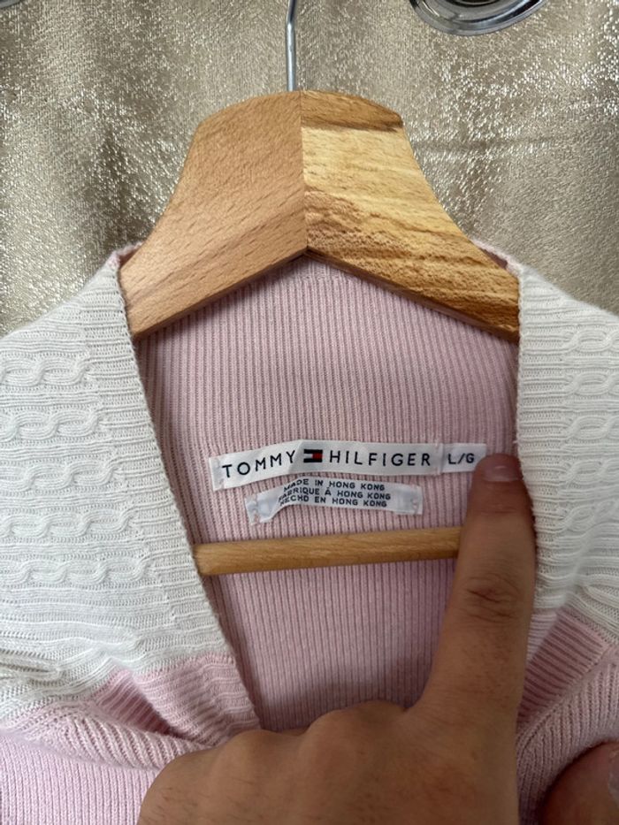 Pull bicolore Tommy Hilfiger Femme – Taille L – Rose pâle & blanc – Très bon état - photo numéro 4