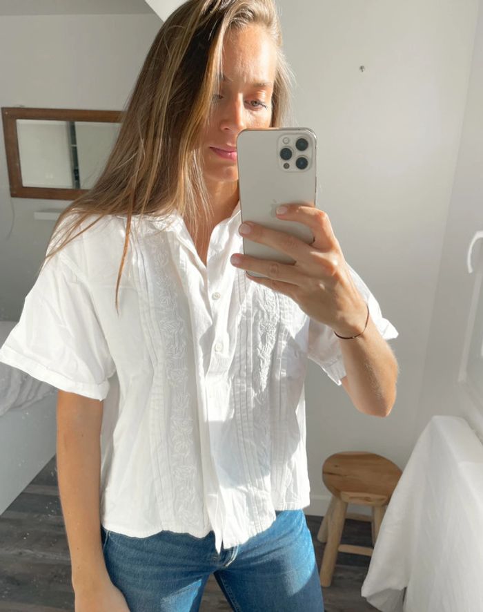 Chemise manches courtes blanche à broderie - photo numéro 3