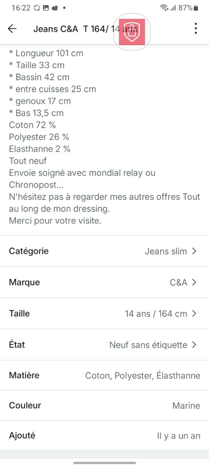 Jeans fille C&A  T164 / 14 ans - photo numéro 8